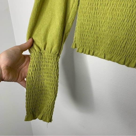Anthropologie ruched yellow green long sleeve top - Picture 5 of 11